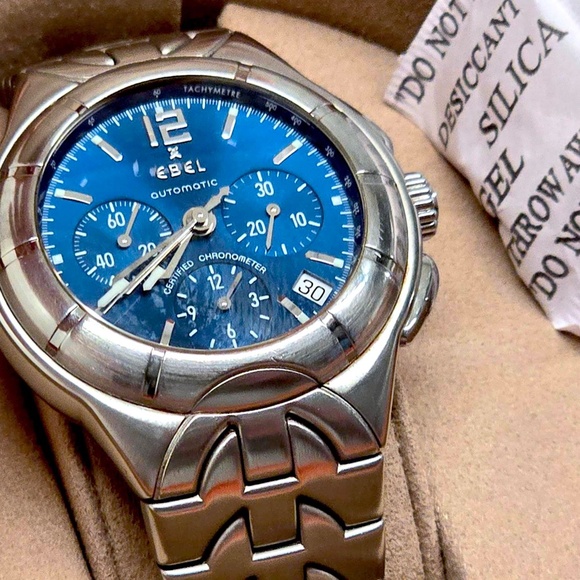 Rare "Blue Face" EBEL E-Type Men's Chronograph Model 9137C51/6316 Skeleton Back - Picture 4 of 16